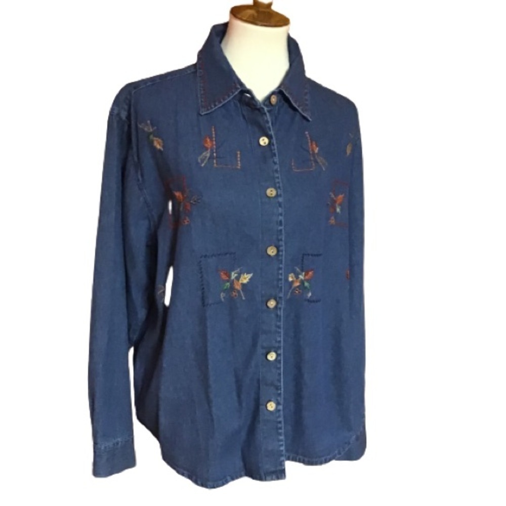 Vintage 90s autumn leaves oversized denim leaves top